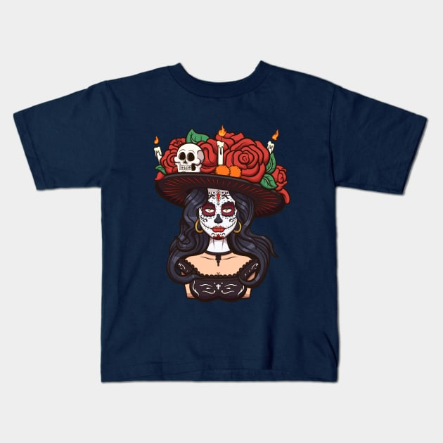 Sugar Skull Girl Kids T-Shirt by TheMaskedTooner